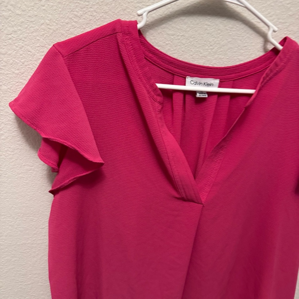 Calvin Klein Pink Cap Sleeve V-Neck Blouse - Picture 2 of 6